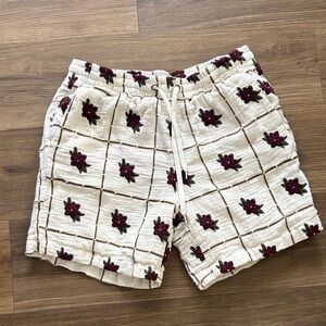 PacSun Cream and Burgundy Floral Men's Athletic Shorts